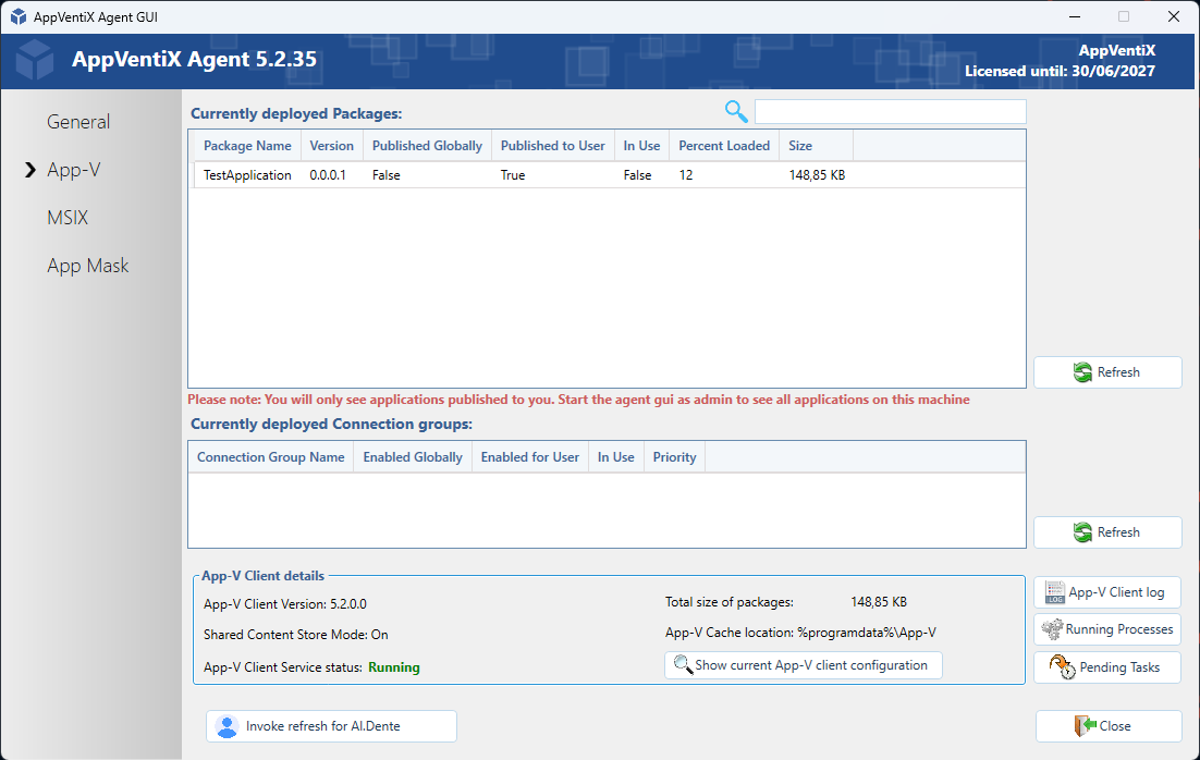 Agent GUI - App-V view