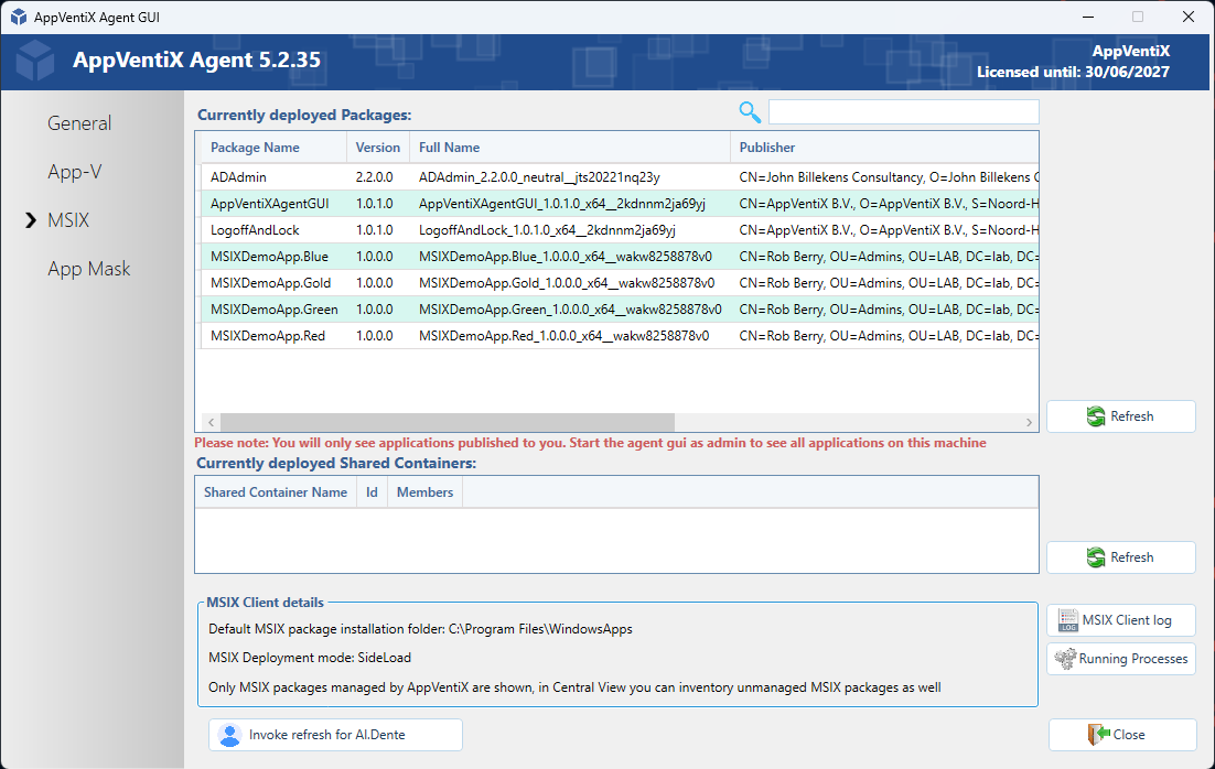 Agent GUI - MSIX view