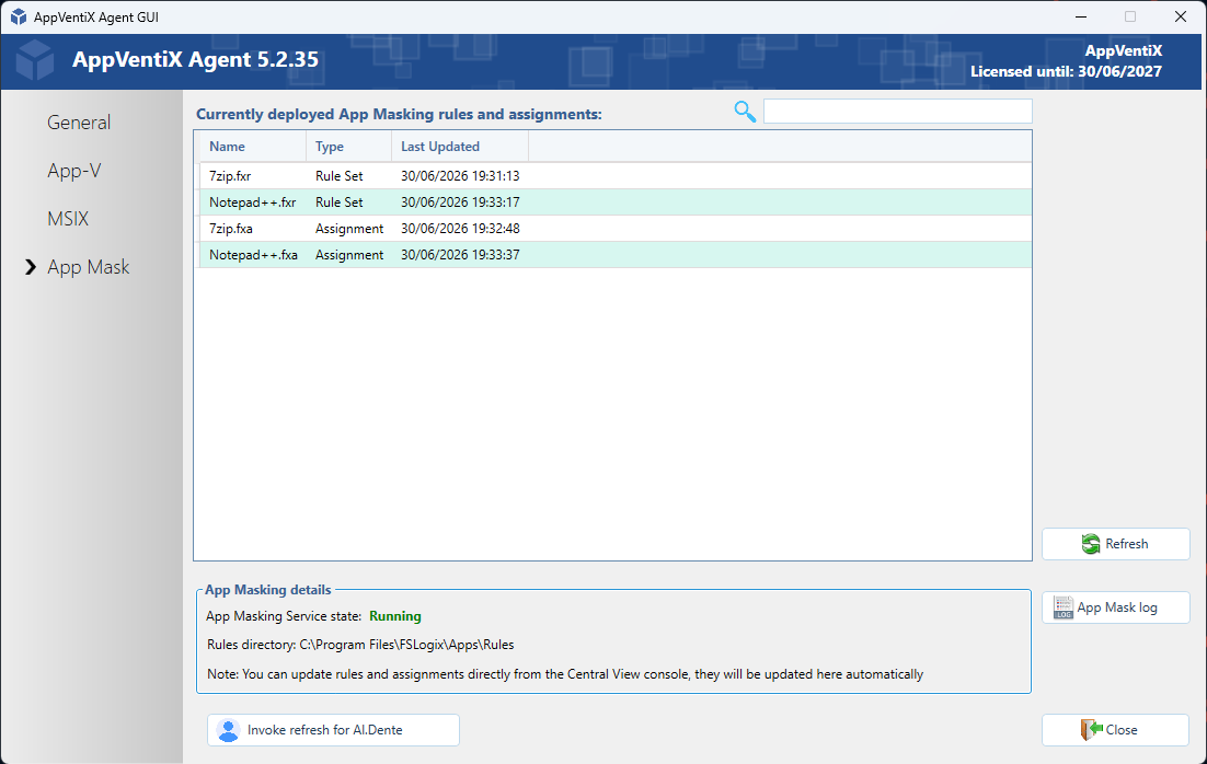 Agent GUI - App Mask view