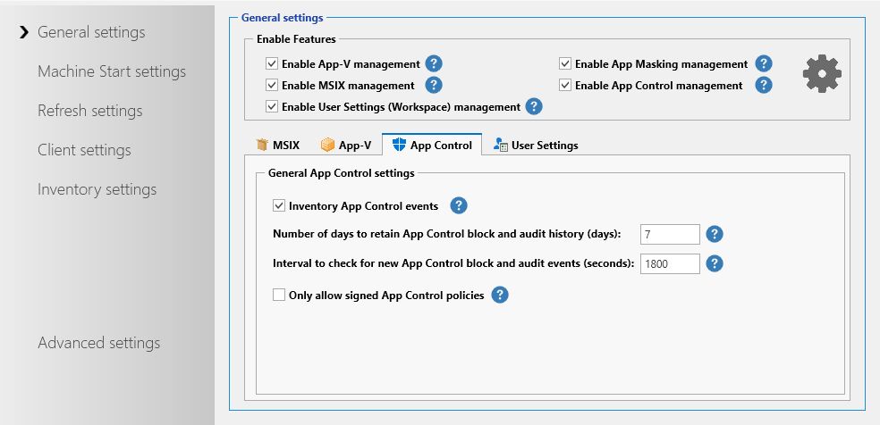 General App Control Settings