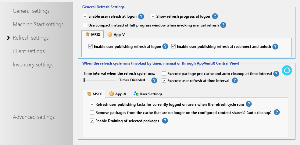 Refresh settings - MSIX