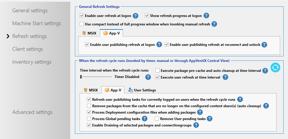 Refresh settings - App-V