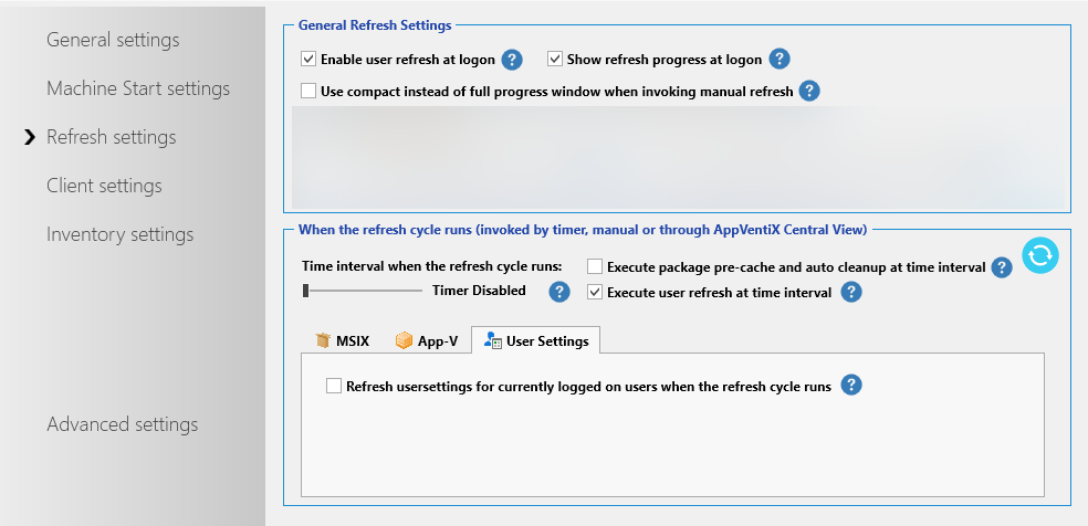 Refresh settings - User Settings