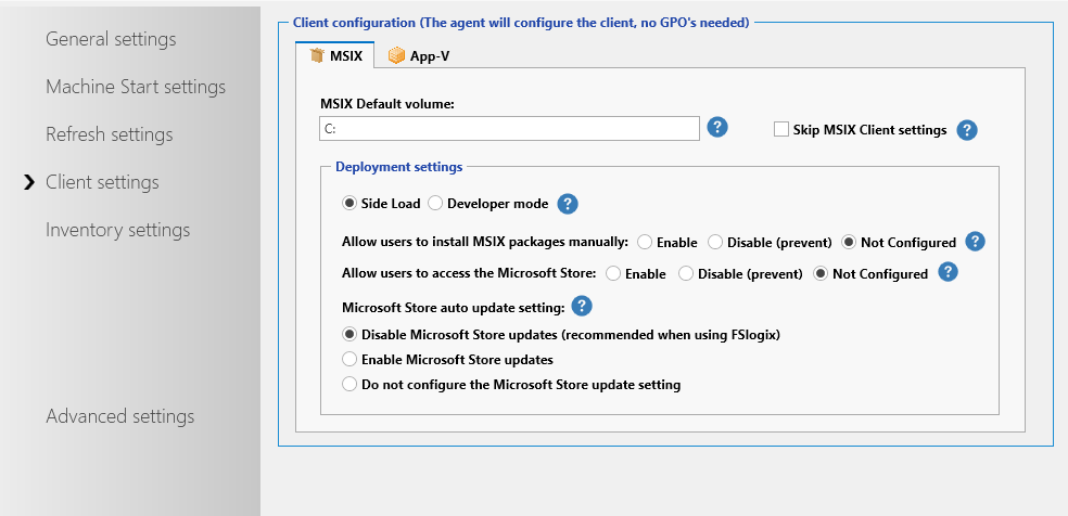 Client Settings - MSIX