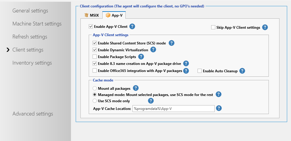 Client Settings - App-V