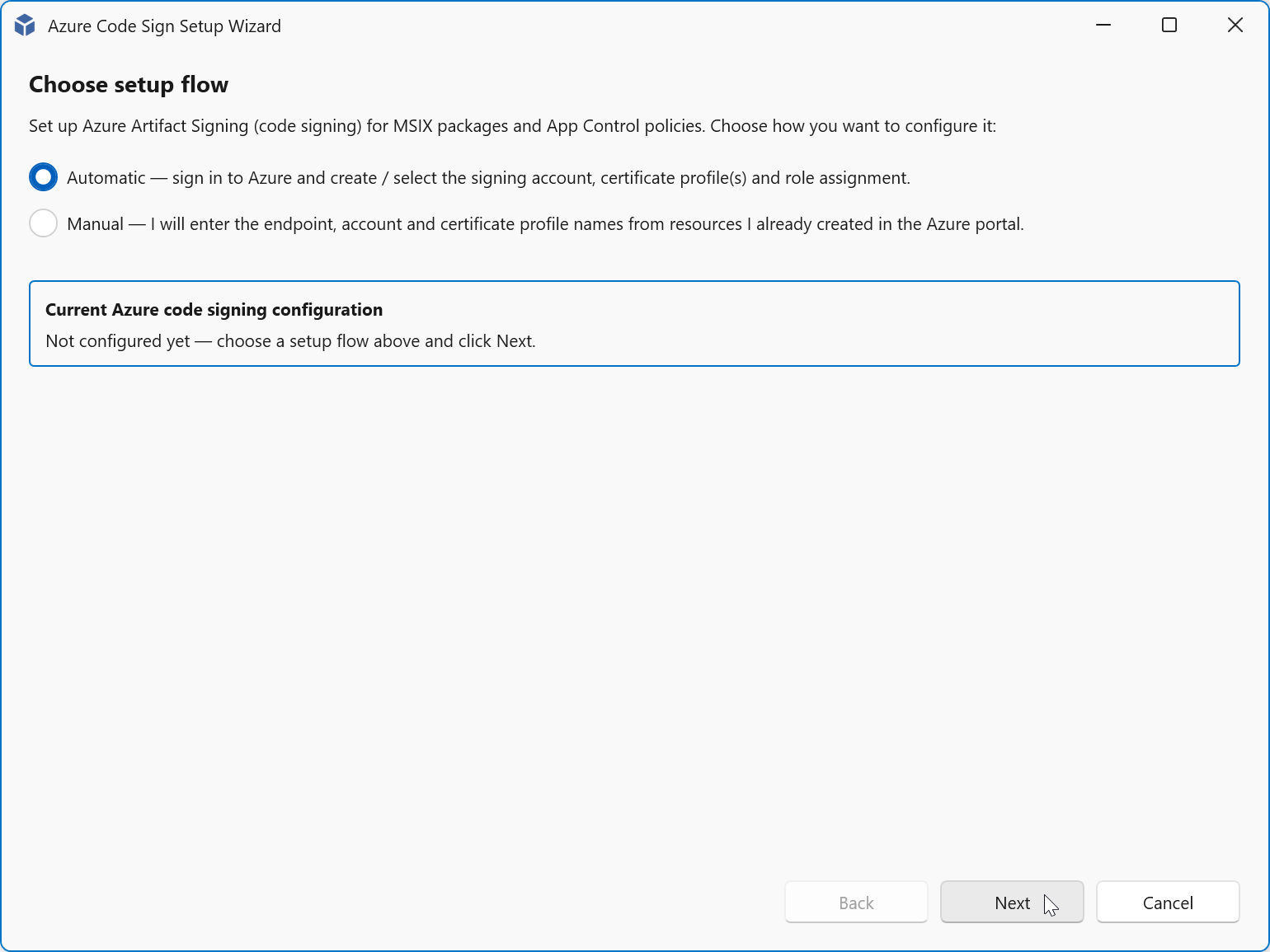 Select Automatic and click Next