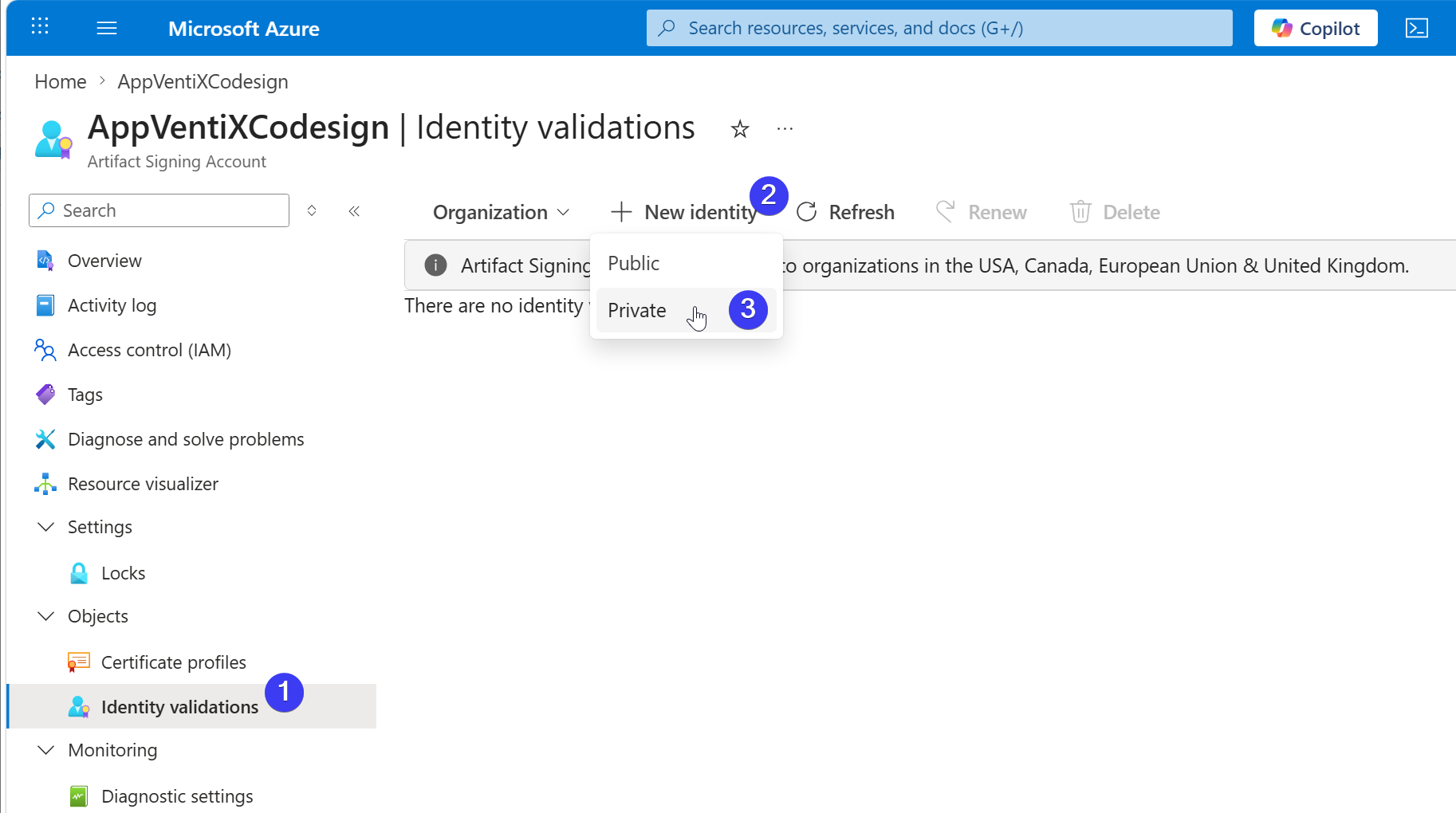 Create a Private identity
