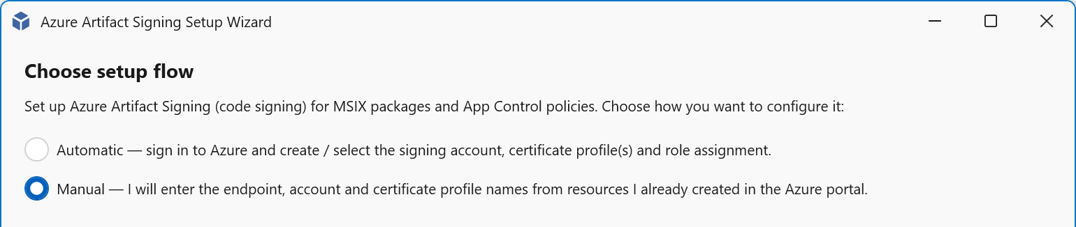 Select Manual and click Next