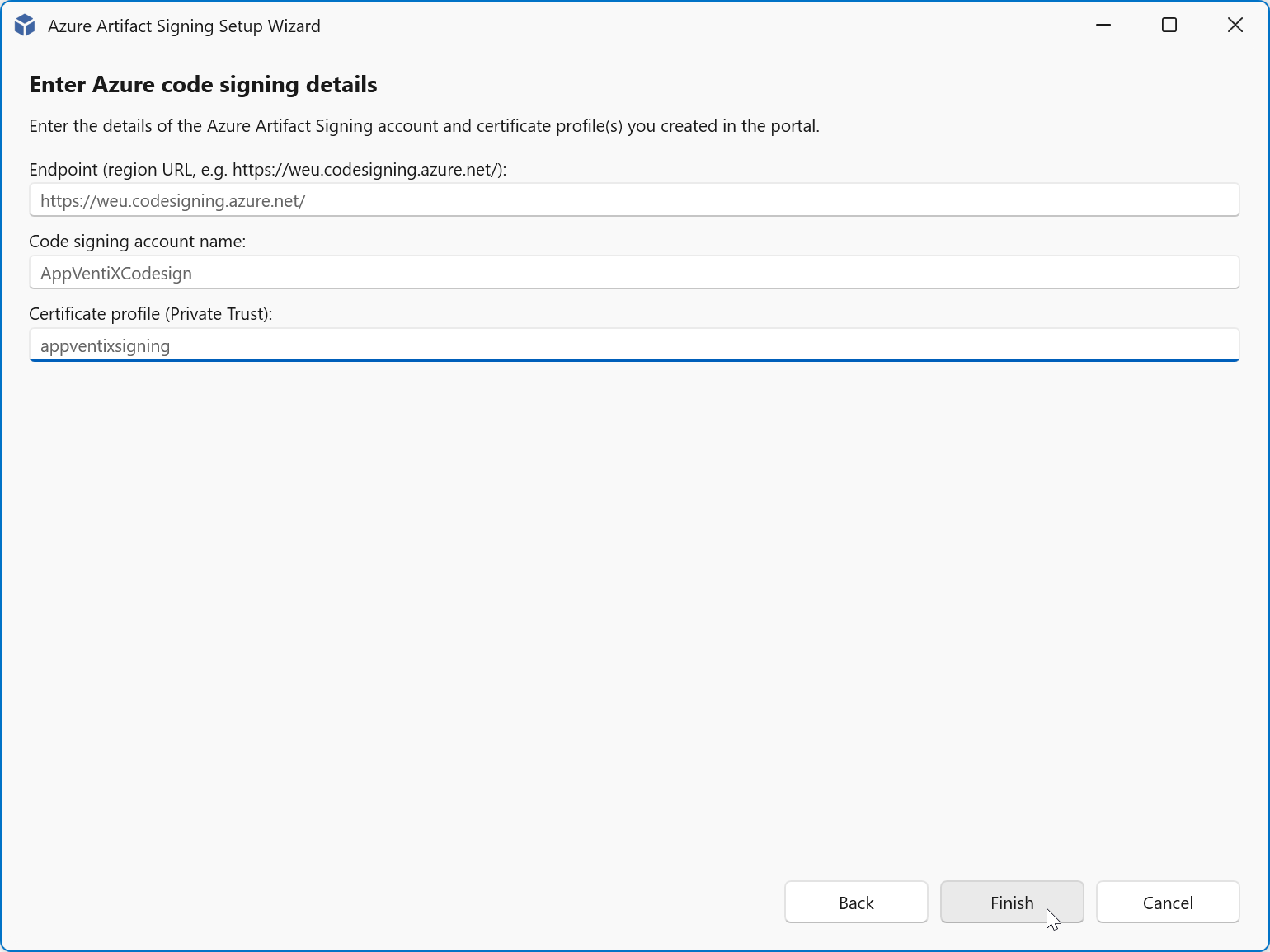 Fill the fields and click Finish