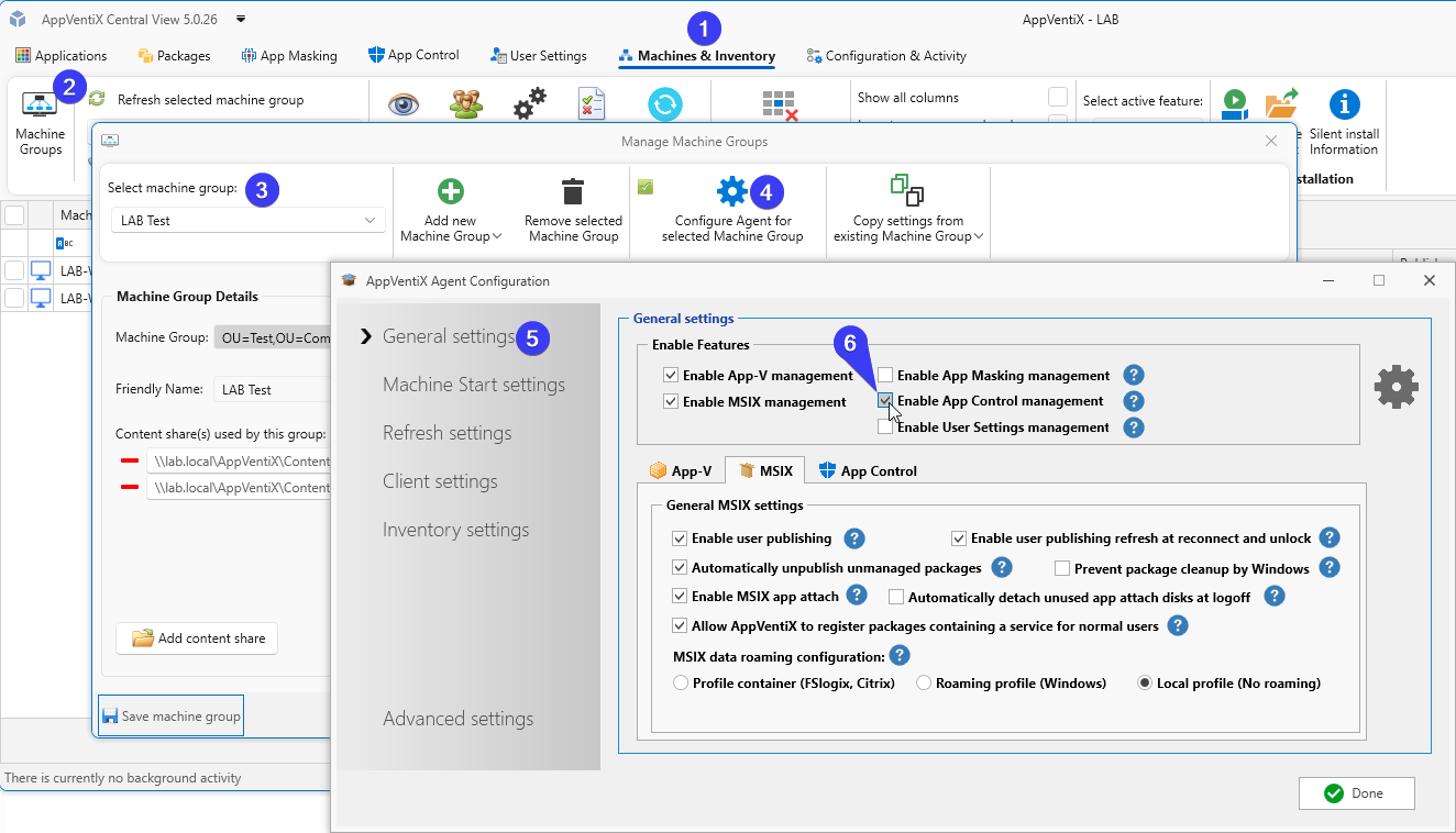 Enable App Control in Machine Group settings