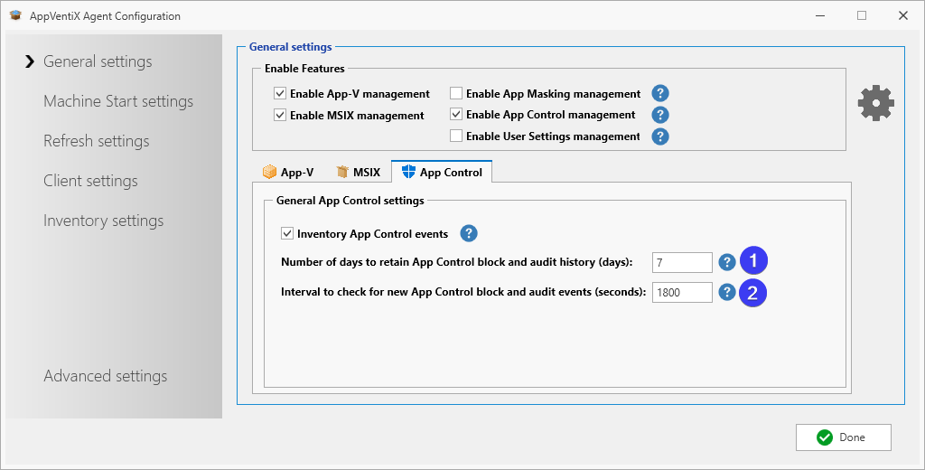 App Control history and event collection settings