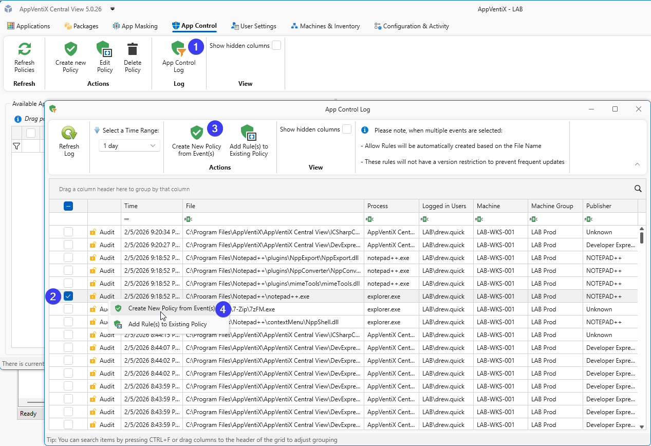 Create a Publisher policy from an event