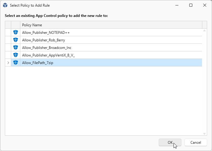 Select the existing policy
