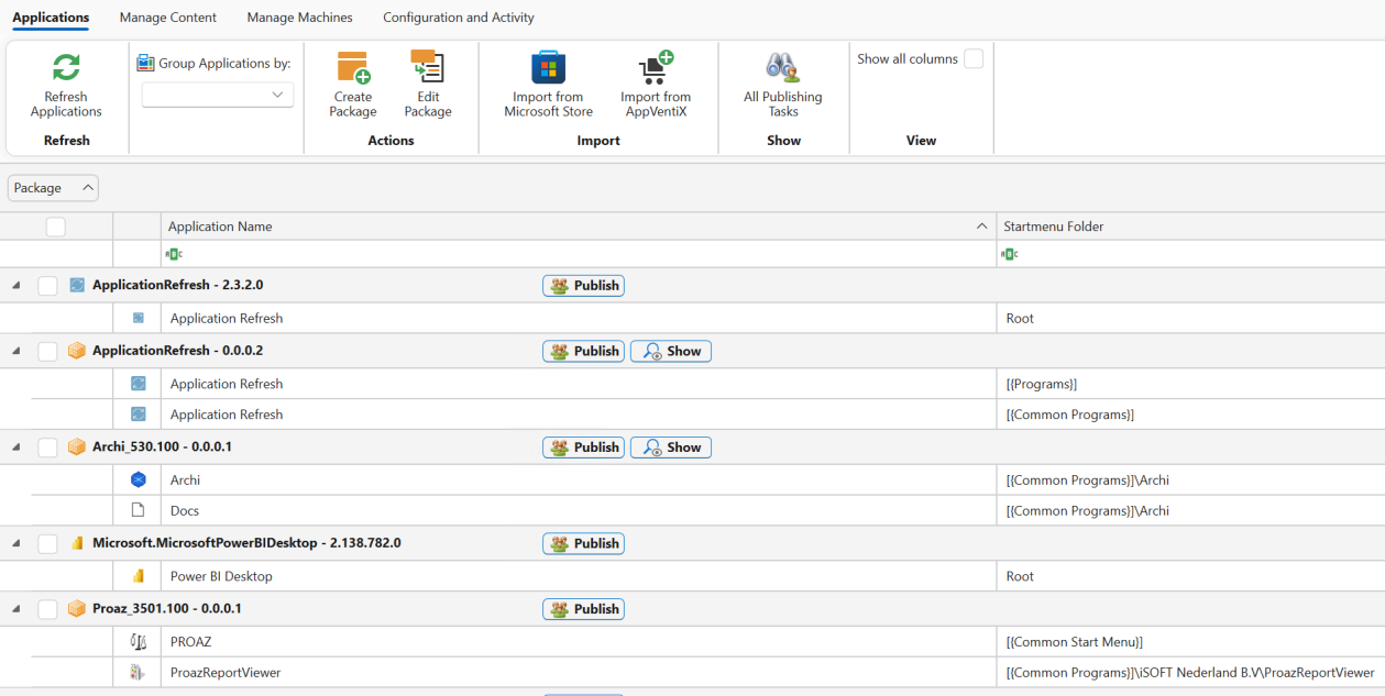 Application overview page