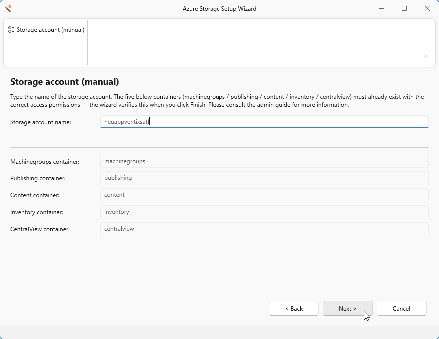 Enter the Storage account name