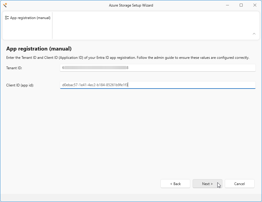 Enter Tenant ID and Client ID