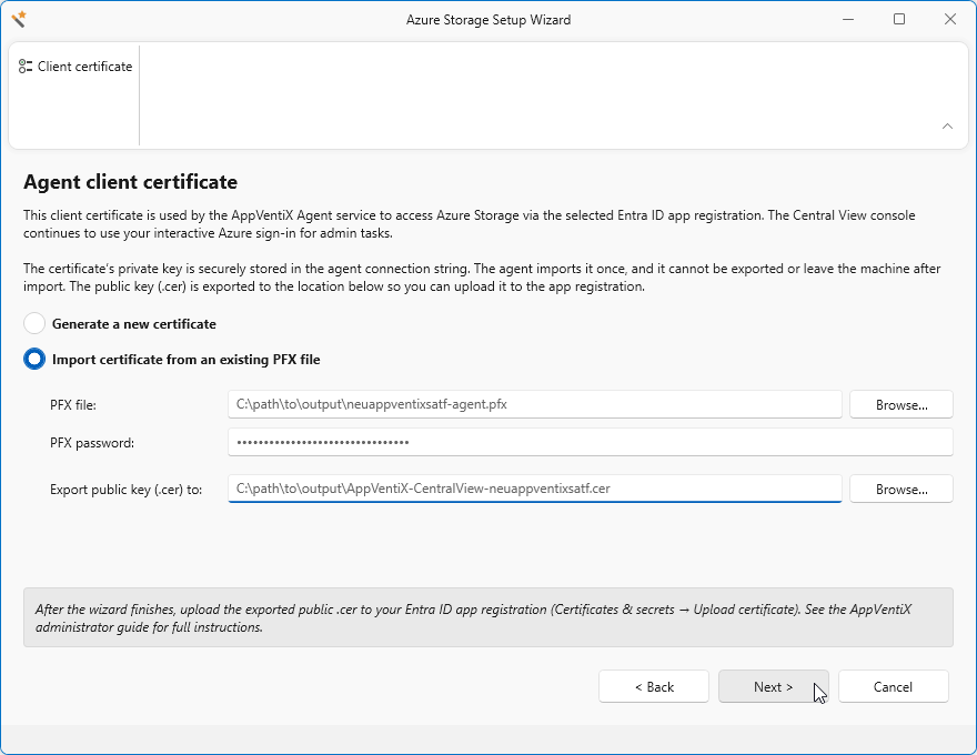Enter pfx path and password
