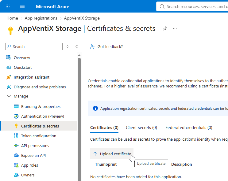 Upload certificate