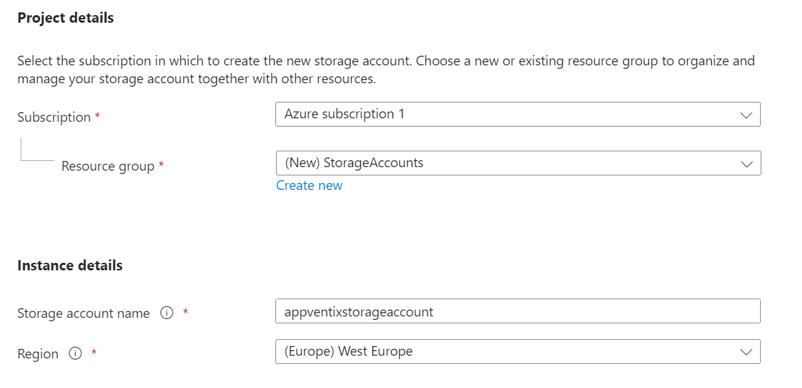 Storage account name and region