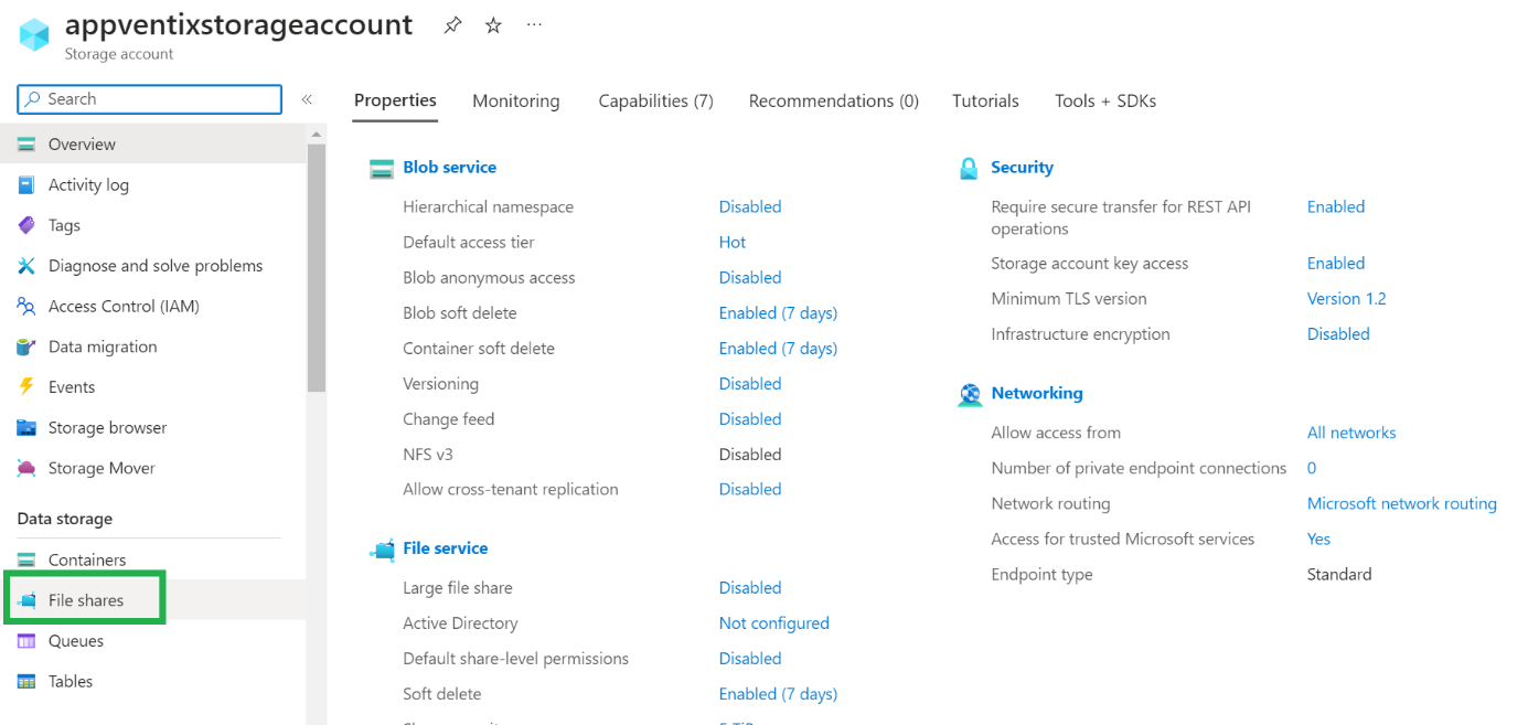 File shares menu