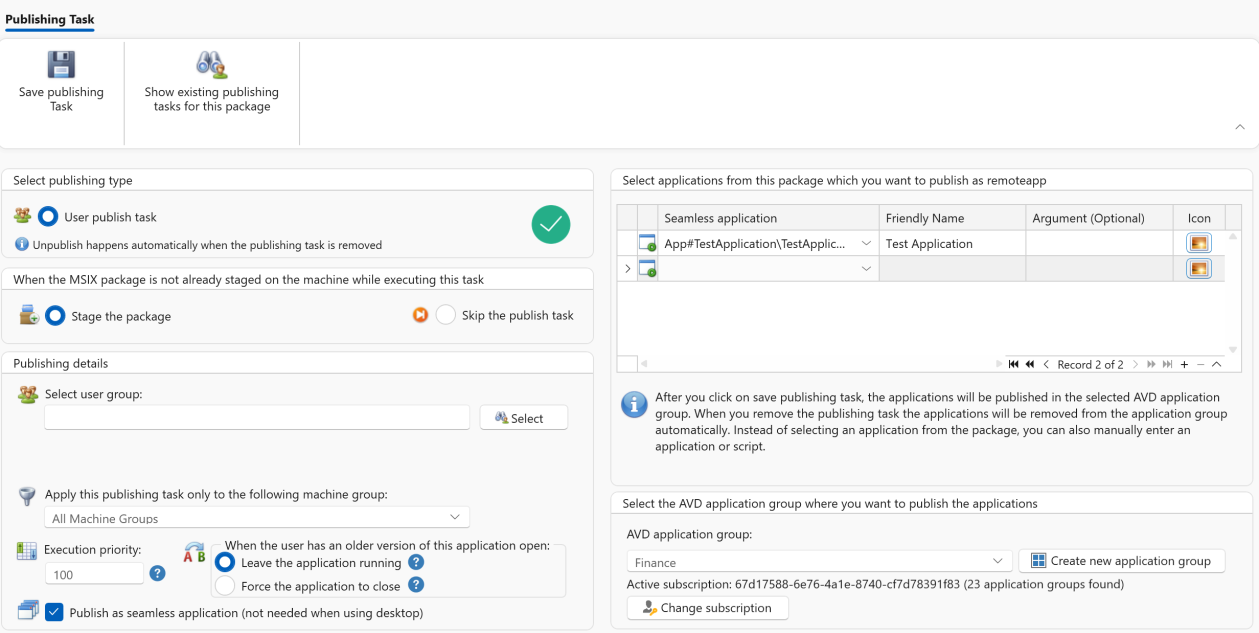 Publishing application to AVD