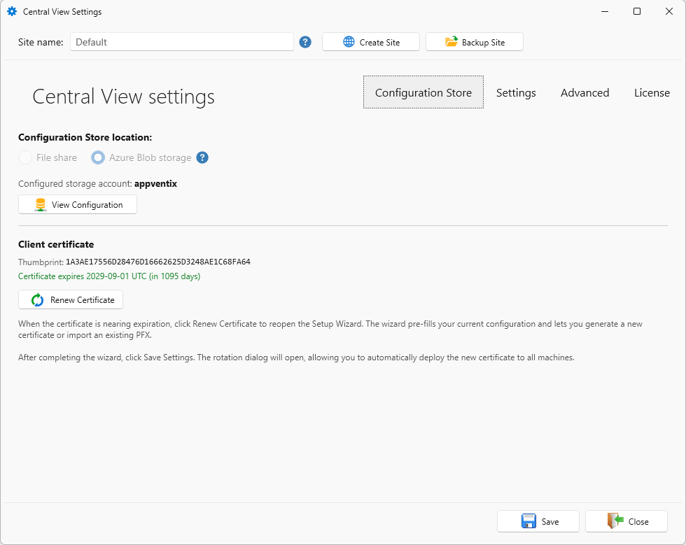 Azure Blob storage settings