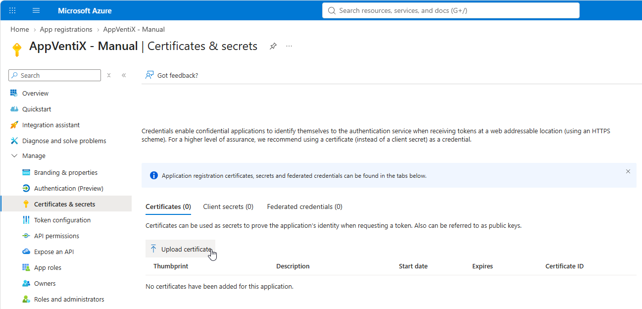 Upload certificate