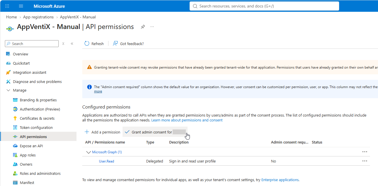 Grant admin consent