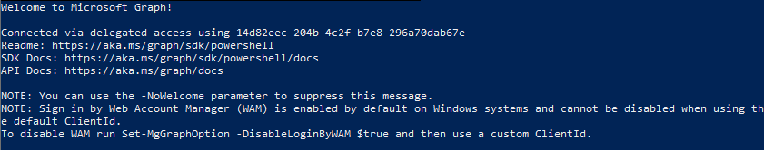 Welcome message