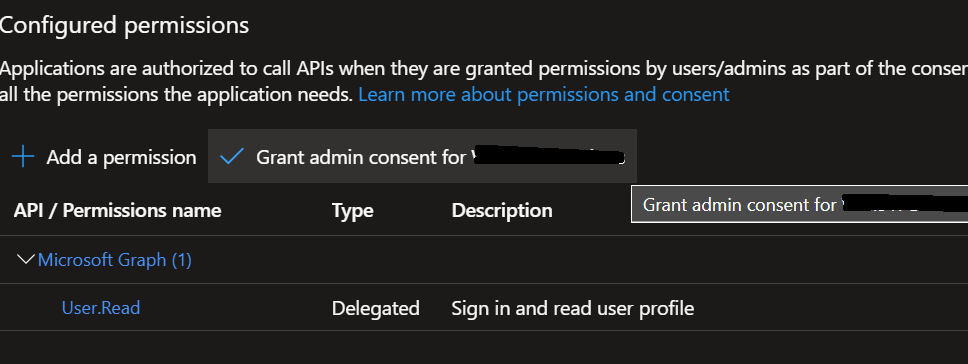 API permissions configuration