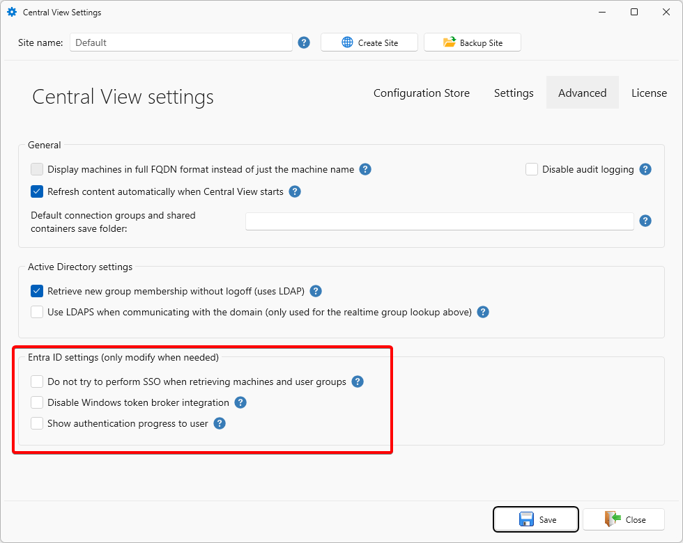 Advanced Azure AD settings