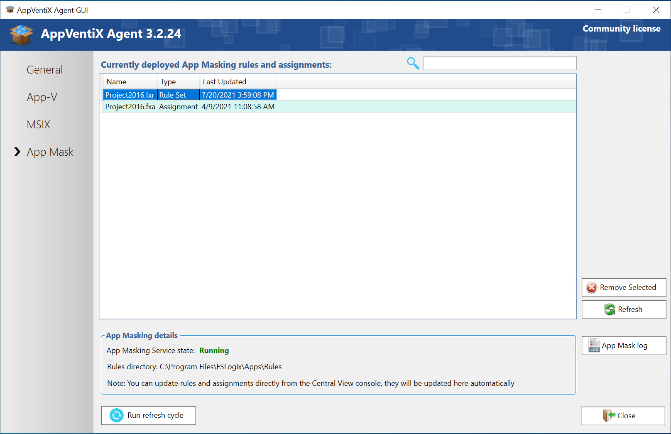 Agent GUI - packages view