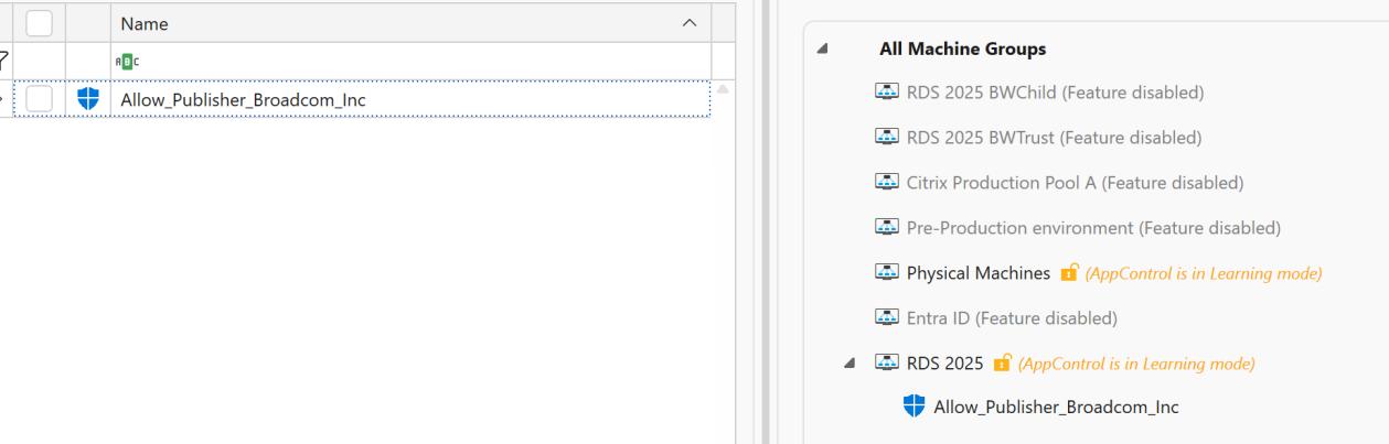 Assign policy to machine group