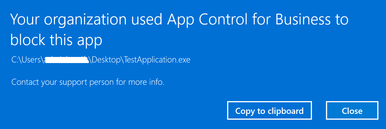 Application blocked message