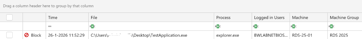 Blocked events in App Control log