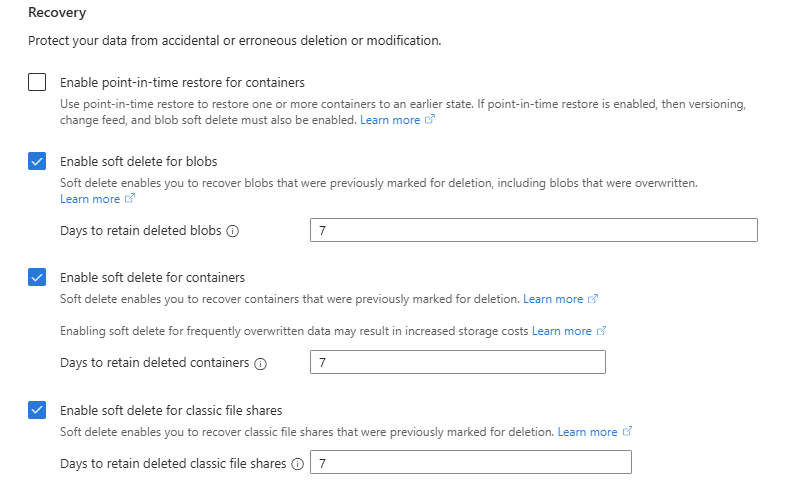 Configure Data protection options