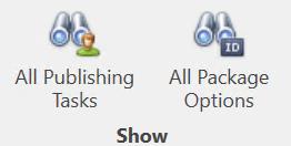 Show publishing tasks and package options buttons