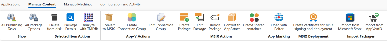 Content page actions ribbon