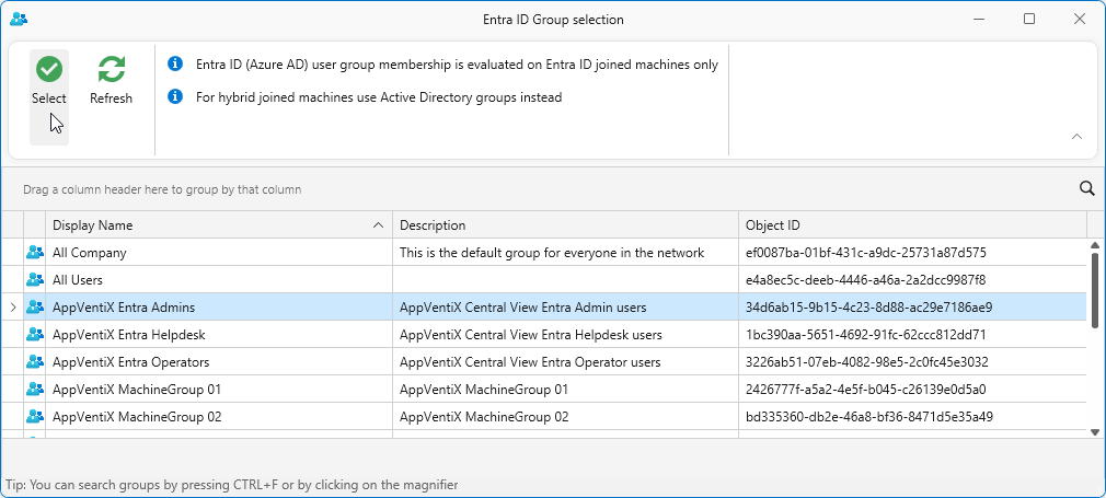 Select Entra ID group
