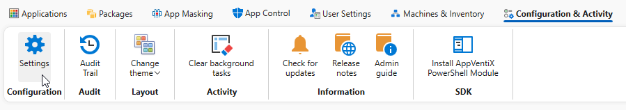 Settings button on the Configuration & Activity toolbar