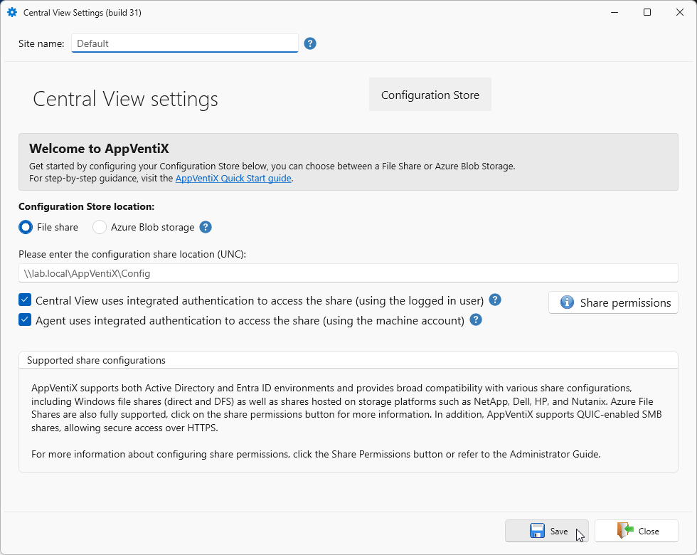content store configuration