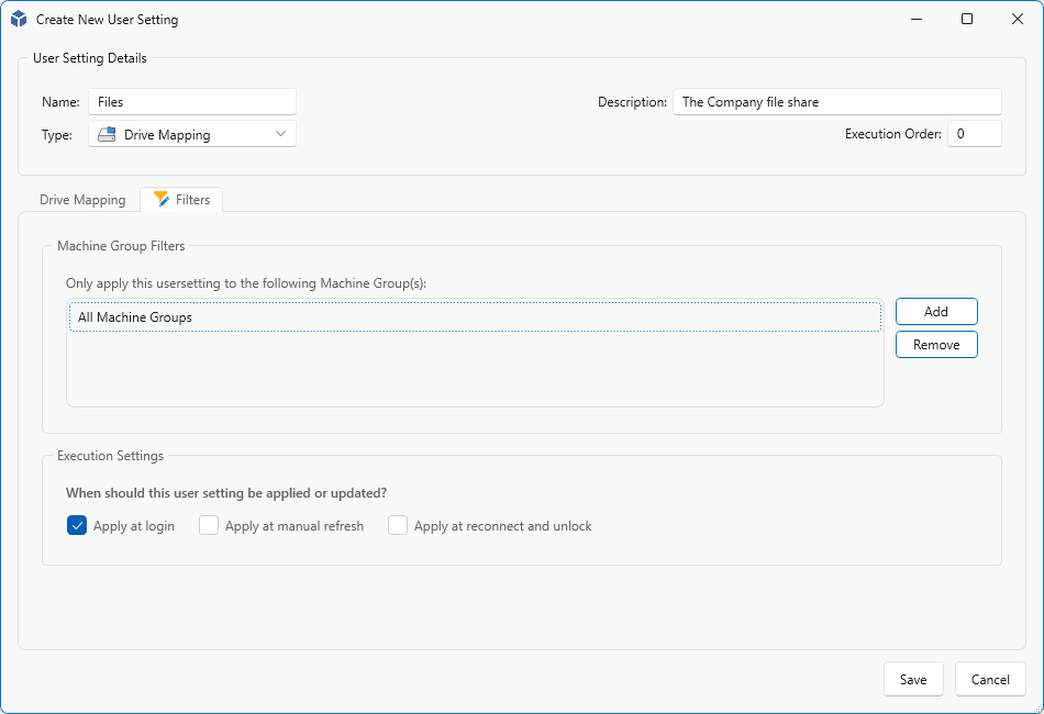 User Setting Filters