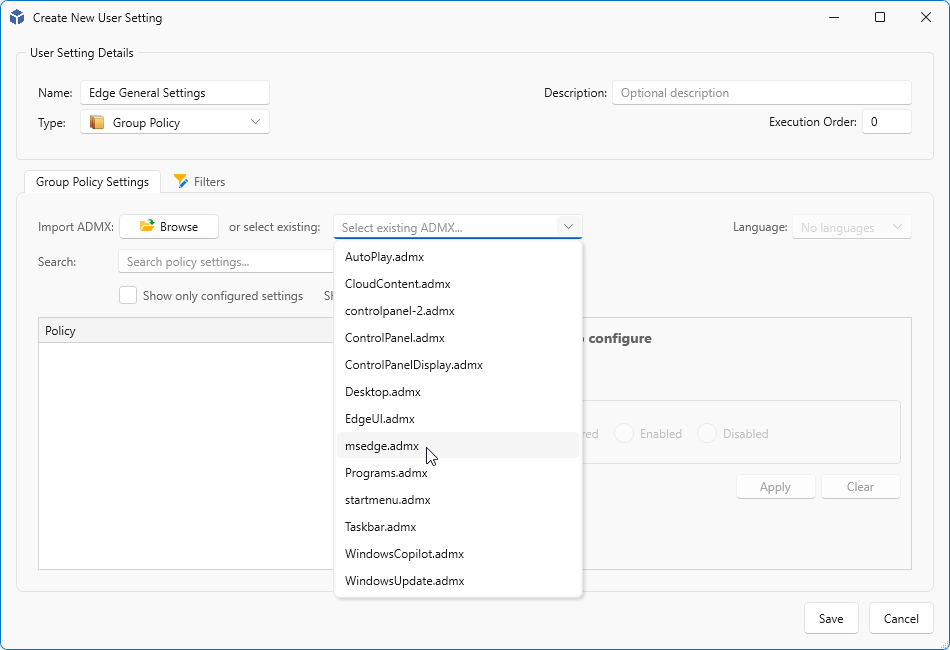 Add ADMX Policy