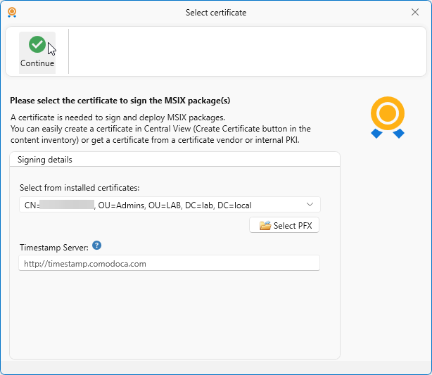 Select Code Sign Certificate