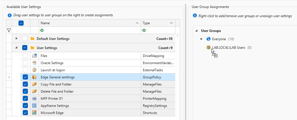 Drag objects to group assignment