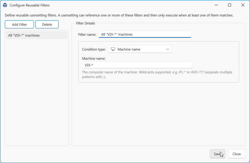 Add machine filter