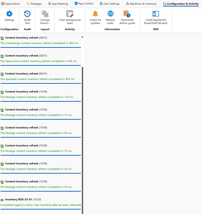 User settings overview with order