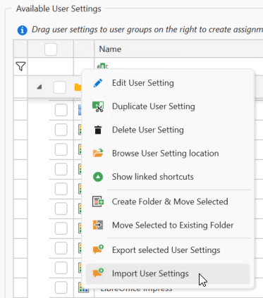 Import User Settings