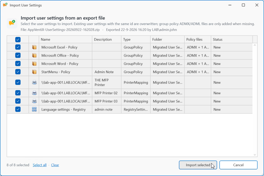 Click Import Selected