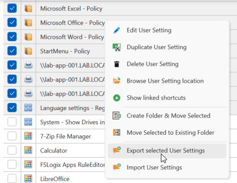 Export User Settings